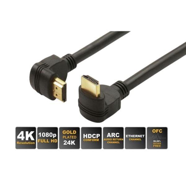 S-Conn HDMI A-Stecker Winkel auf HDMI A-Stecker Winkel, vergoldete Kontakte, Full HD, ULTRA HD, 3D, HEAC, 5,0m, 77475-6