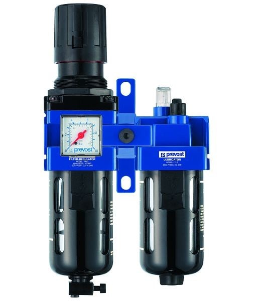 Prevost ALTO 3 - Doppelblock - Filterregler mit Manometer, Öler und Wandbefestigungsset, IG BSPP= G 1/2, Durchfluß= 2800 Nm3/h, Filterung= 25 µm, KTB SM3