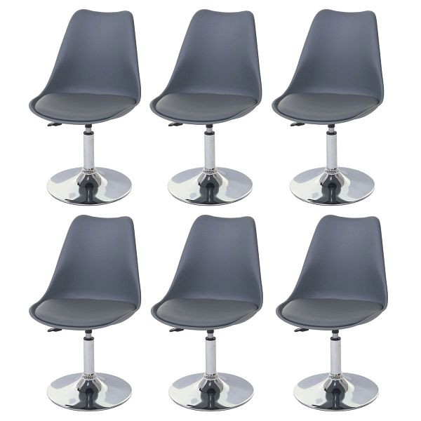 Mendler 6er-Set Esszimmerstuhl Malmö T501, Stuhl Küchenstuhl, höhenverstellbar drehbar, Kunstleder, dunkelgrau, Chromfuß, 3x57362