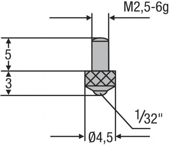 HELIOS PREISSER Messeinsatz, M2, 5mm Kugeleinsatz, 1/32", 710195