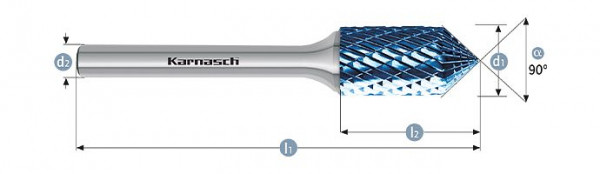 Karnasch Hartmetall-Frässtift Blue-Tec beschichtet KSK/ZYA d1= 12,0 / l2= 25 / d2= 6 / l1= 70mm Combi+Form, VE: 2 Stück, 116060100