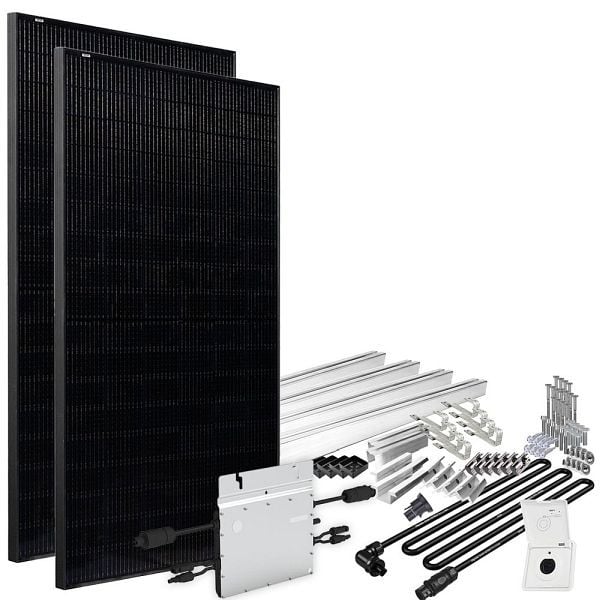 Offgridtec Solar-Direct 860W HM-800 Balkonkraftwerk Full Black Einspeisesteckdose - 5m - Montageset Biberschwanz, 4-01-016030-040