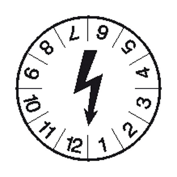 SafetyMarking Prüfplakette, Symbol: schwarzer Blitz, Ø 1,5 cm, Folie, selbstklebend, VE: 40 Stück/Bogen, 30.3808