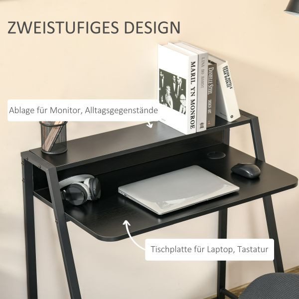 HOMCOM Schreibtisch Computertisch Bürotisch Arbeitstisch mit Ablagefach Kabeldurchlass Metall Schwarz 84 x 45 x 85 cm, 836-055BK