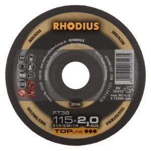 Rhodius TOPline FT38 Freihandtrennscheibe, Durchmesser [mm]: 115, Stärke [mm]: 2, Bohrung [mm]: 22.23, VE: 25 Stück, 207444