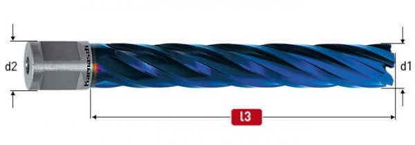 Karnasch HSS-XE+DURABLUE-beschichteter Kernbohrer, Weldonschaft 19mm, Nutzlänge 110mm, Blue-Line110 d=25mm, 201280025