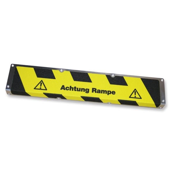 Mehlhose Antirutschkantenprofil Aluminium mit m2 Antirutschbelag, "Achtung Rampe" 120x1000x45mm, AKM14F2