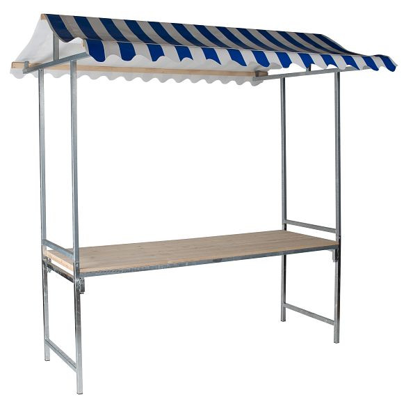 Essentials Professioneller Marktstand blau-weiß, feuerverzinkter Stahl, feuerbeständige PVC Plane, Fichtenholz, 200x151x232cm (BxTxH), MSR10205B