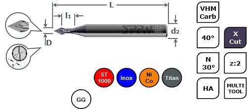 SPPW Micro-Multi-V VHM+X.Cut 40° d:3 L: 39x1 z:2 Ø0,5, 6780400050