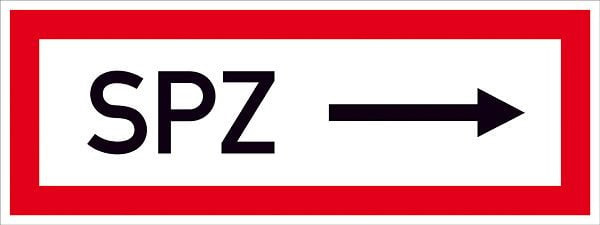 SafetyMarking Hinweisschild für die Feuerwehr, SPZ ---->, BxH 29,7x10,5 cm, Folie, selbstklebend, 21.2524