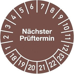 Moedel Prüfplakette Nächster Prüftermin 2018-2023, Folie, Ø 25 mm, VE: 10 Stück/Bogen, 54527