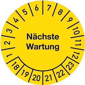 Moedel Prüfplakette Nächste Wartung 2018-2023, Dokumentenfolie, Ø 25 mm, VE: 10 Stück/Bogen, 55421