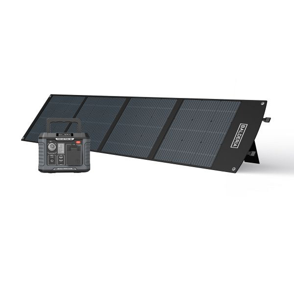 BALDERIA Power Set PS300-200 Mobiler Stromerzeuger/Stromspeicher/Solar-Generator: Tragbare Powerstation 300W + Solarpanel 200W, PPS300-SP200