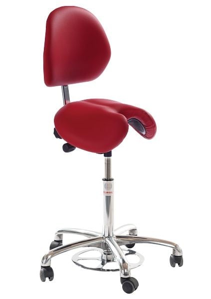 Global Professional Seating Jolly Sattelstuhl mit Rückenlehne/Fußauslößer, Kunstleder rot, 465188222