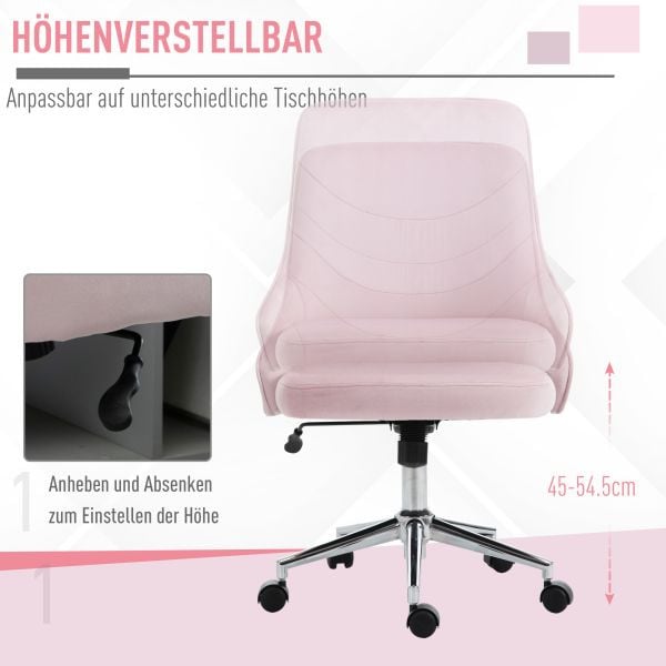 Vinsetto Bürostuhl SOHO-Stil Arbeitstuhl mit Wippenfunktion höhenverstellbar Samt Rosa 57 x 61 x 86-96 cm, 921-355