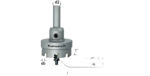 Karnasch Hartmetall-bestückte Lochsäge Easy-Cut 5 komplett mit Schaft, Zentrierbohrer, Auswurffeder, Schnitttiefe 12mm, d=120mm, 201020120