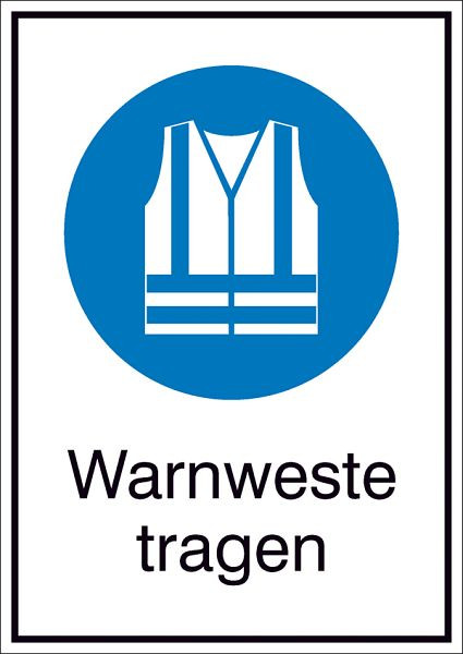 SafetyMarking Gebots-Kombischild, Warnweste tragen, BxH 21x29,7 cm, Kunststoff (Hart-PVC), 43.A7360