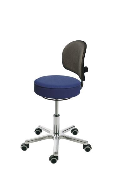 Lotz Arbeitshocker, Sitz: Kunstleder, atollblau, gepolstert, Ø 360 mm, Sitzstärke 90 mm, Rückenlehne: Kunstleder, Rollen, 4861.1-08RS