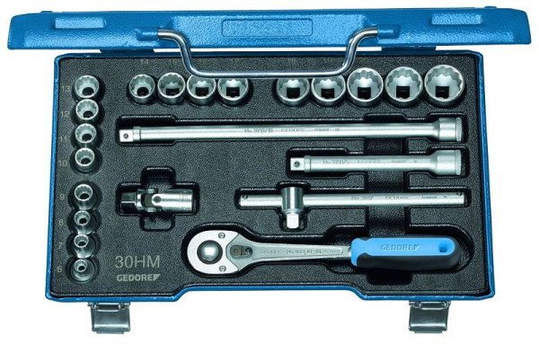 GEDORE Steckschlüssel-Satz 3/8'', 22-teilig, 12-kant Profil, Hebel-Umschaltknarre, 6239700