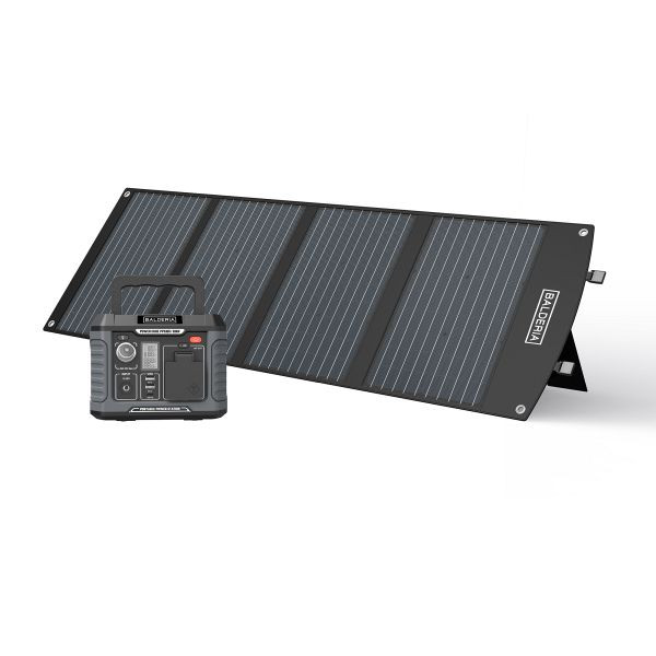 BALDERIA Power Set PS300-120 Mobiler Stromerzeuger/Stromspeicher/Solar-Generator: Tragbare Powerstation 300W + Solarpanel 120W, PPS300-SP120