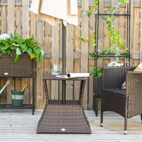 Outsunny Gartentisch Beistelltisch Sonnenschirmständer Gartenmöbel Polyrattan, 867-031