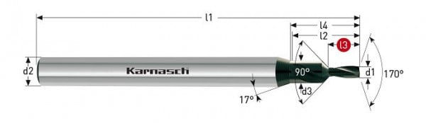 Karnasch VHM-Pilotbohrer HA ohne IK d= 2,00 L3= 5,00 DVC-X2, 2203210200