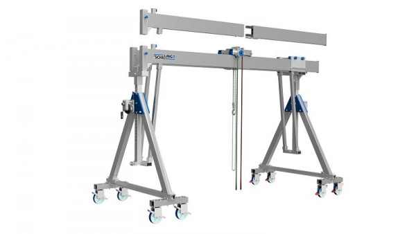 SCHILLING Alu Portalkran, fahrbar unter Last, klappbar, teilbarer 4 m Träger, klein, Traglast 2.000 kg, Verstellbereich Trägerstütze: 350 mm, 14402040-48