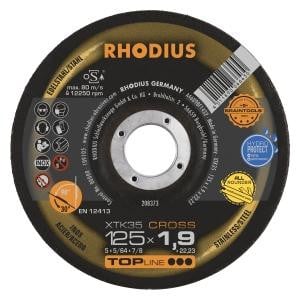 Rhodius TOPline XTK35 CROSS Extradünne Trennscheibe, Durchmesser [mm]: 125, Stärke [mm]: 1.9, Bohrung [mm]: 22.23, VE: 25 Stück, 208373