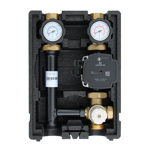 Environ EcoMix EN004 Heizkreispumpengruppe mit Drei-Wege-Mischer, Festwertthermostat 25-55°C und Grundfos UPM3 Hybrid 25/7, ENECO0042555UPM3