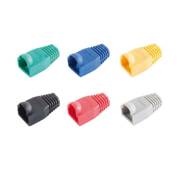 S-Conn Knickschutztülle für RJ45 Modular Netzwerk Stecker im farbigen MIX, VE: 60je 10 x rot, grün, gelb, schwarz, blau und grau, 72055-MIX