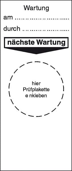 SafetyMarking Grundplakette, Wartung am...durch.., BxH 4x9,5 cm, Folie, selbstklebend, VE: 4 Stück/Bogen, 30.0936