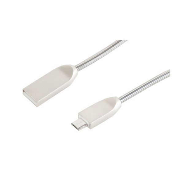 S-Conn USB Lade-Sync Kabel Design USB A Stecker auf USB micro Stecker, Metallumantelung (Steel) Silber 1,6m, 14-11021