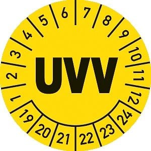 Moedel Prüfplakette UVV 2019 - 2024, Folie, Ø 30 mm, VE: 10 Stück/Bogen, 56078