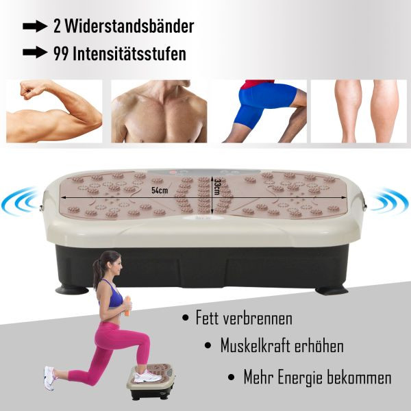 HOMCOM Vibrationsplatte Vibrationstrainer Vibrationsgerät Fitnesstrainer LED-Anzeige USB-Lautsprecher Trainingsbänder Fernbedienung, A90-175