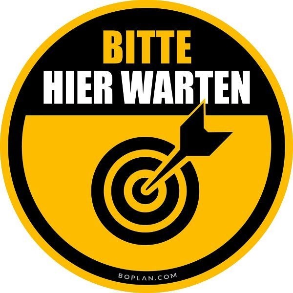 Boplan Bodenmarkierung "Bitte warten", Durchmesser 430 mm, gelb/schwarz, PPLP0001-0430-PWDYB