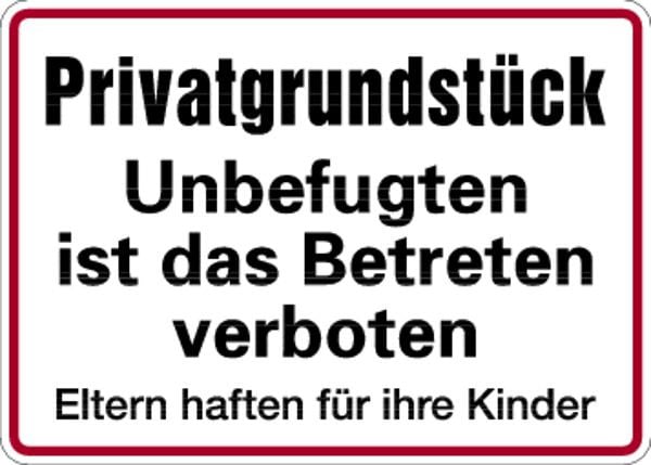 Schilder Klar Grundstücksbeschilderung Privatgrundstück Unbefugten ist das Betreten verboten, 350x250x0.45 mm Aluminium geprägt, 286/51