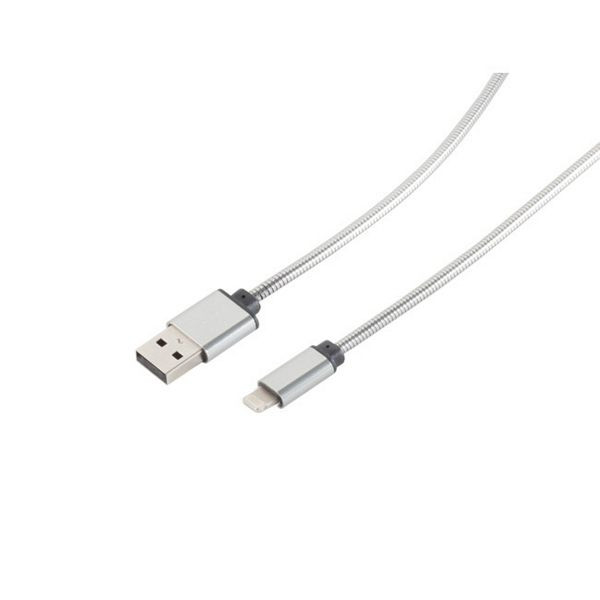 S-Conn Lightning Lade-Sync USB A Stecker auf 8-pin Stecker, Metallumantelung (Steel) Silber 1m, 14-13001