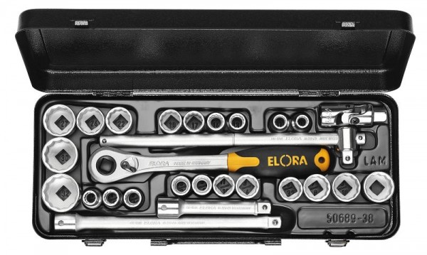 ELORA Steckschlüssel-Satz 1/2", Sechskant, 27-teilig mm+AF, 771-OKLAMU, 0771520422000