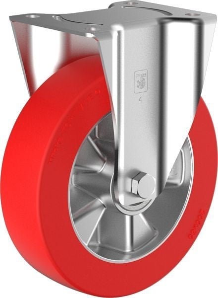 Wicke Schwerlast-Bockrolle mit Soft-Reifen Wicke - Redthane® 75 Shore A rot Polyurethan auf hochwertiger Druckgussaluminiumfelge, TE BBG 03/125/40K, 204223