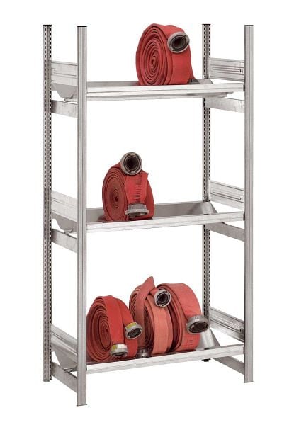 hofe Feuerwehr-Schlauchregal Grundregal, 2500x500x1000 mm, 4 Fachebenen, verzinkt, 100 kg Fachlast, 500 kg Feldlast, zweiseitige Bedienung, HZG255010AF