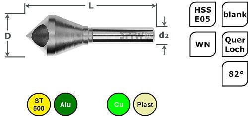 SPPW Querlochsenker HSS-E05 82° WN Bereich: 06-14 L: 56 Ø15, 1530801500