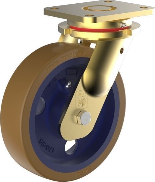 Wicke Schwerlast-Lenkrolle mit braunem Topthane® 92 Shore A Polyurethanereifen auf robuster Gussfelge, PG LLAK 01/100/50K, 183518