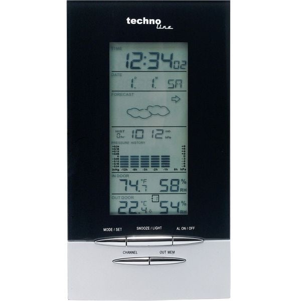 Technoline Wetterstation, DCF-77 Funkuhr mit manueller Einstelloption, Abmaße: 90 x 165 x 55 mm, WS 6730