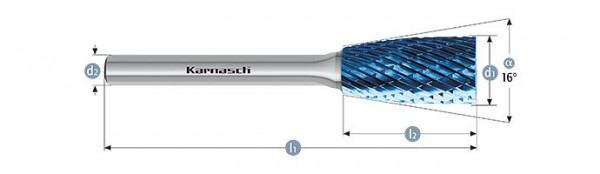 Karnasch Hartmetall-Frässtift Blue-Tec beschichtet ZYA/WKN d1= 12,0 / l2= 25 / d2= 6 / l1= 70mm Combi+Form, 116051100