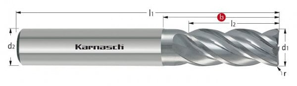 Karnasch VHM-Schaftfräser High-Performance d= 20,0 / r= 2,0 / L2= 41 / L3= 55 Schaft HA - geläppt TITAN, 30742820002041