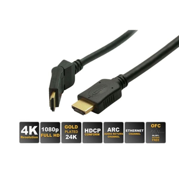 S-Conn HDMI A-Stecker gerade auf HDMI A-Stecker winkelbar, vergoldete Kontakte, Full HD, ULTRA HD, 3D, HEAC, 3,0m, 77473-8