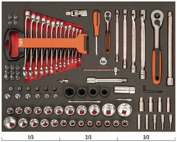 Bahco 3/3 Einlage, Schraubenschlüssel, Steckschlüssel-Einsätze + Zubehör, 93-teilig, FF1A106