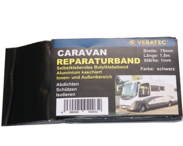 Vebatec Caravan Reparaturband Aluminium, Farbe: schwarz, 75mm x 1,5m, 167