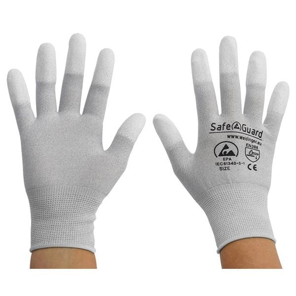 SafeGuard ESD-Handschuh grau/weiß, Nylon/Carbon beschichtete Fingerkuppen, Größe S, VE: 12 Paar, DSWL36562