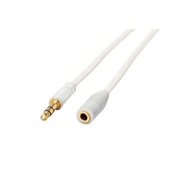 S-Conn Super Slim Klinkenverlängerung, 3,5mm Stereo Mini-Stecker auf 3,5mm Stereo Mini-Kupplung, vergoldete Kontakte, Rundkabel, weiß, 1,5m, 33982-W